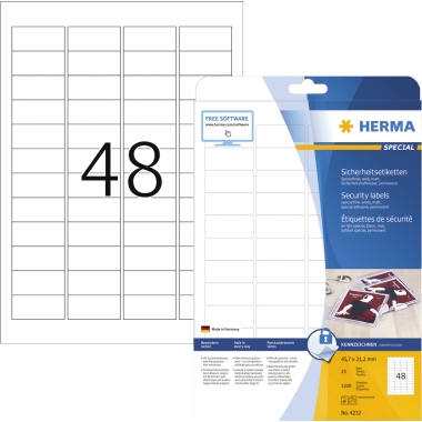 Etikett Herma 4232 45,7x21,2mm weiß Sicherheitsen, Extrem Stark Haftend,
