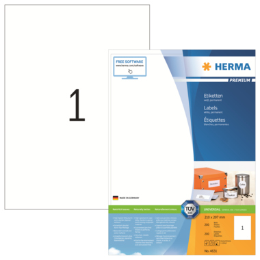 Etikett Herma 4631 210,0x297,0mm weiß Inkjet-, Laser- U. Kopier