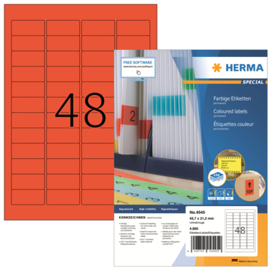 Etikett Herma 4545 45,7x21,2mm rot Din A4 100 Blatt