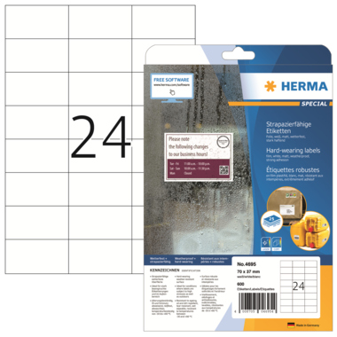 Etikett Herma 4695 70x37mm weiß Strapazierfähig, Laser-, Inkjet-, Kopier