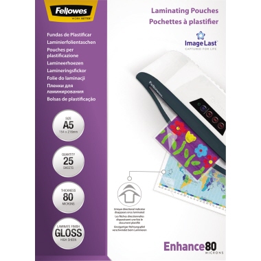 Folientasche FELLOWES A5 154X216mm 80my glänzend 25 St/Pack ImageLast