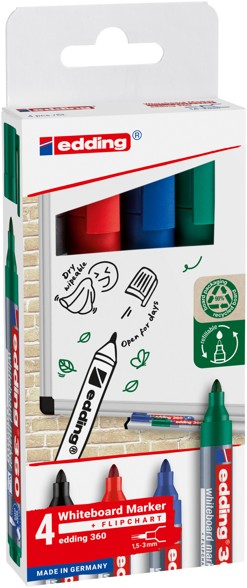 Boardmarker Edding 360 4er Etui 1,5-3mm, Rundspitze, sortierte Farben