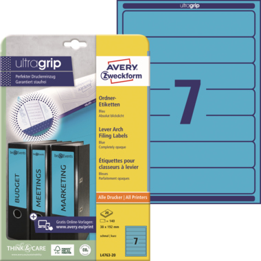 Rückenschild Avery Zweckform L4763-20 PC blau schmal/kurz, selbstklebend, 140 St.