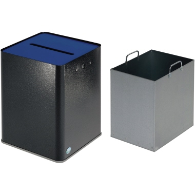 Papierkorb VAR P40-DSGVO 2099 22l silber Deckel blau, Papiersammler mit Schlitz