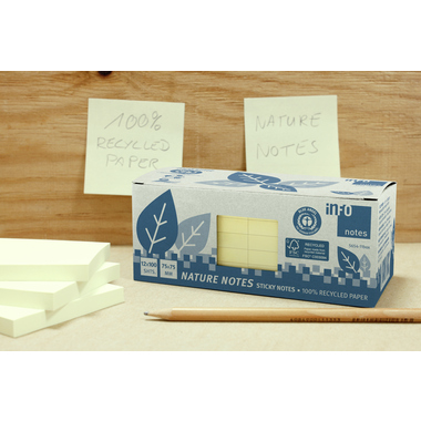 Haftnotiz 75x75mm gelb 100 Blatt Packung á 12 Blöcke Recycling