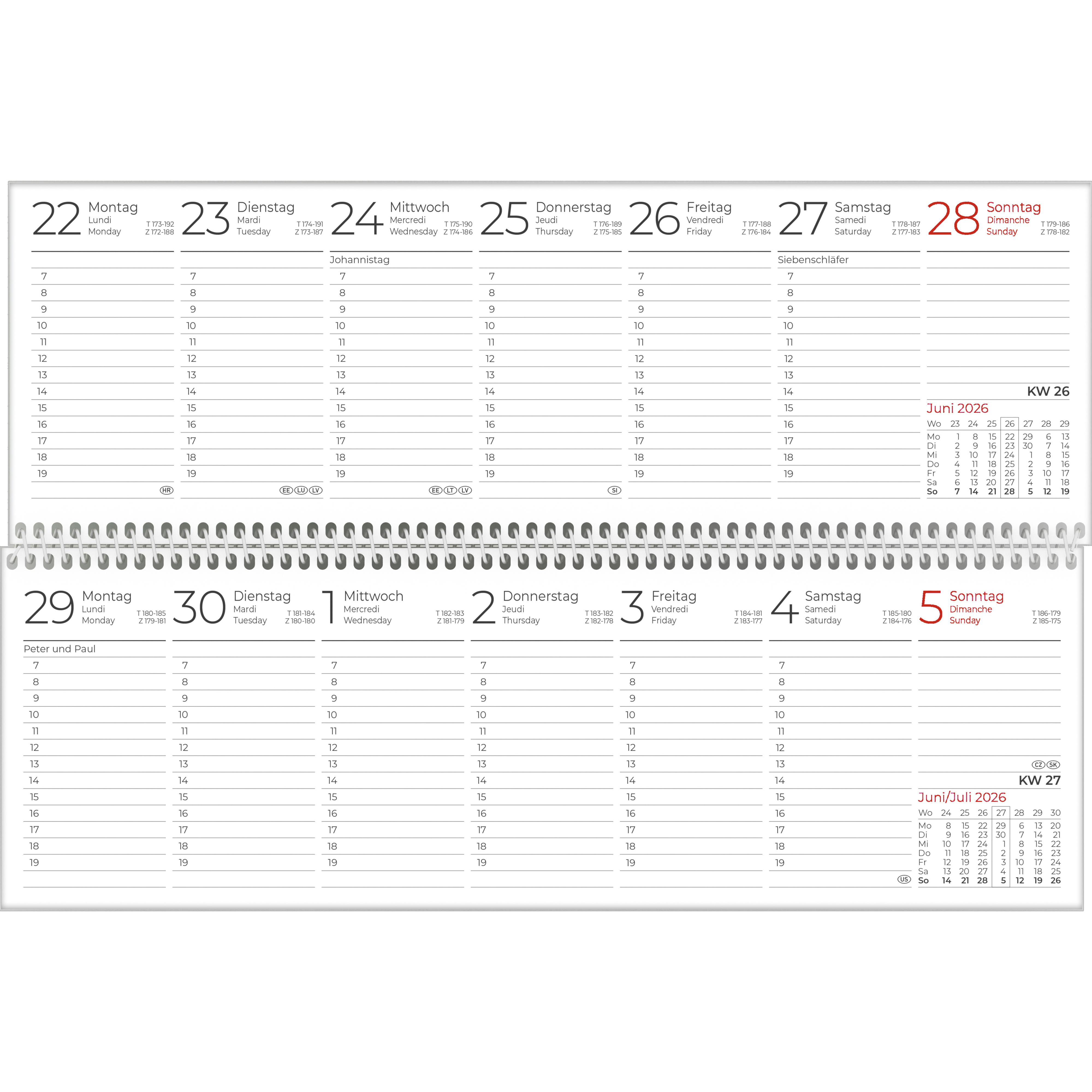 Tischkalender Zettler 146-0015 1S/1W schwarz/blau, 30x10cm, Tages-, Wochen-