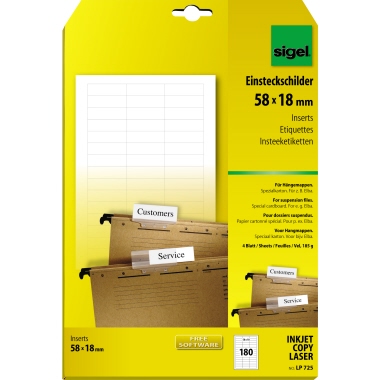 Einsteckschild Sigel LP725 58x18mm weiß 