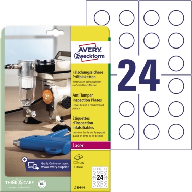 Prüfplaketten A6 Ø30mm fälschungss. weiß Fälschungssicher , L7806-10