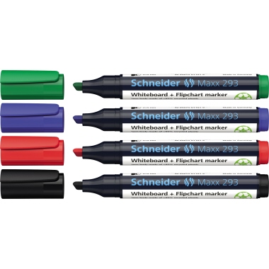 Boardmarker Schneider Maxx 293 4er Etui 2-5mm, Keilspitze, Sortierte Farben Boardmarker Schneider Maxx 293 4er Etui 2-5mm, Keilspitze, Sortierte Farben