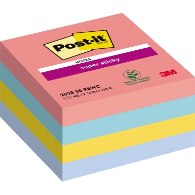 Haftnotiz Post-it 2028-SS-RBWC 76x76mm sortiert, 440 Blatt, Super Sticky