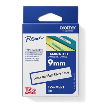 Schriftband Brother TZe-M921 schwarz/silber  9mm x 8m