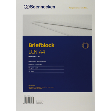 Briefblock Soe A4 50Bl. 70g kariert weiß Holzfrei