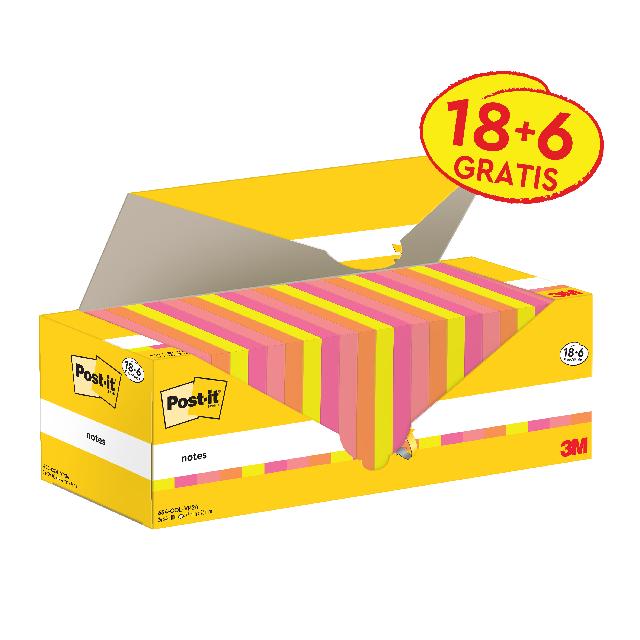 Haftnotizen Post-it 654-COL-VP24 sort. 76x76mm 18+6 gratis