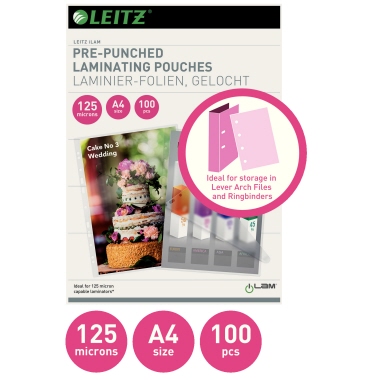 Folientasche Leitz A4 216x303mm 125my glänzend 100 St/Pack Abheftlochung