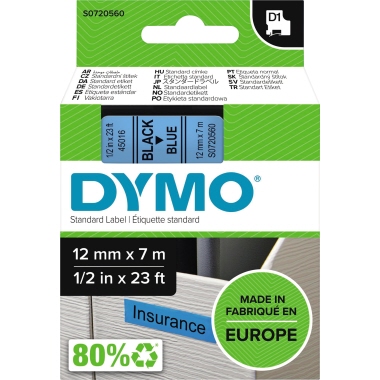 Schriftband Dymo 45016 blau/schwarz Breite 12 Mm, Länge 7 M