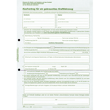 Kaufvertrag RNK 586/10 A4 SD 1x4Blatt Für Ein Gebrauchtes Kraftfahrzeug