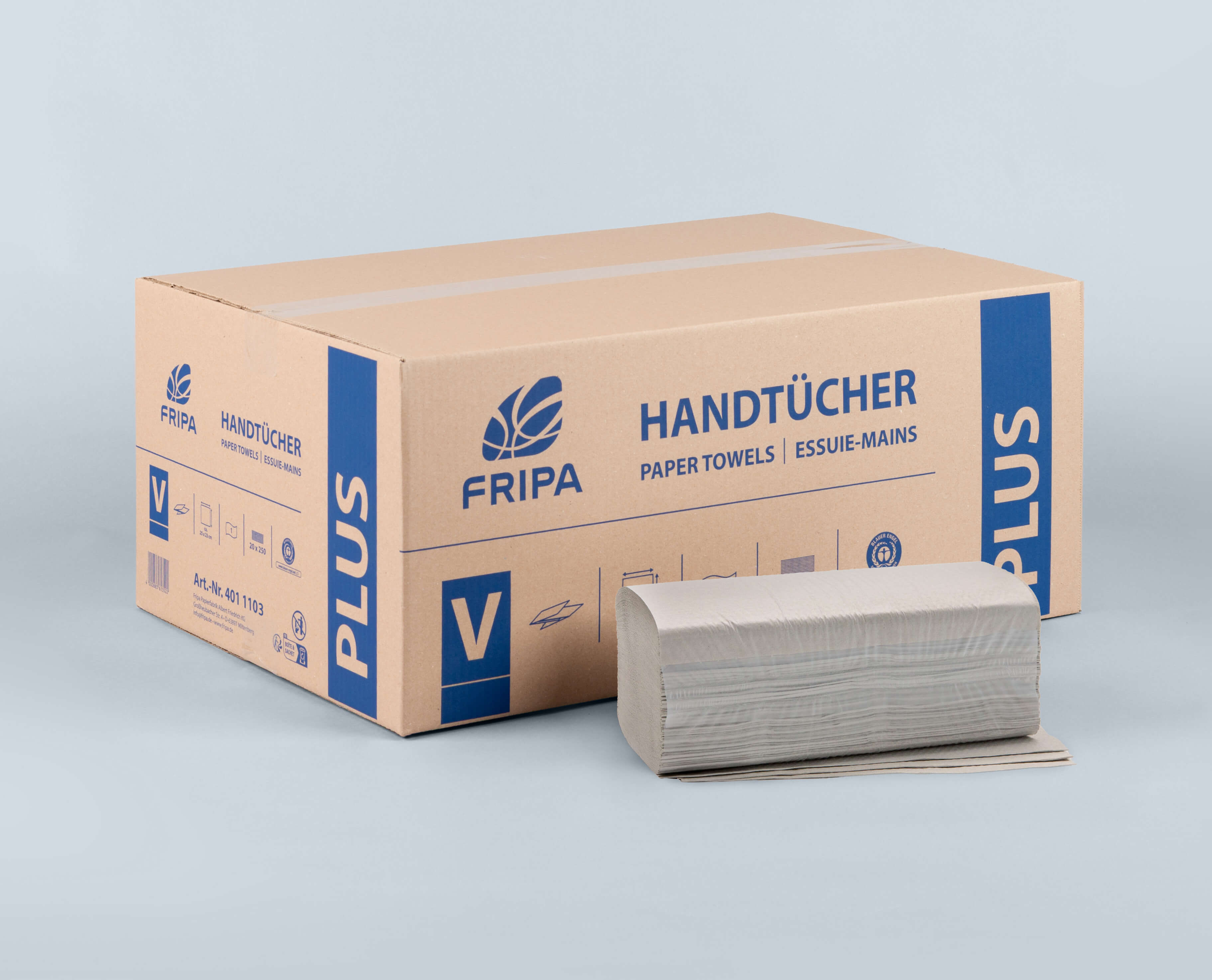 Papierhandt. Fripa Plus 25x23cm 1lagig Papierhandtücher , Naturell, V-falz, 401