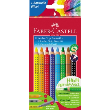 Farbstift Castell Jumbo Grip 8er Etui inkl. Bleistift und Namensfeldstift