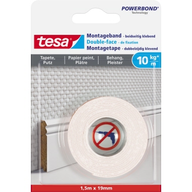 Montageband Tesa 77742 1,5mx19mm weiß doppelseitig klebend f. Tapeten und Putz