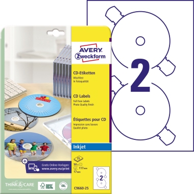 Etikett CD Zweckf. C9660-25 117mm Inkjet-, Hochglänzend