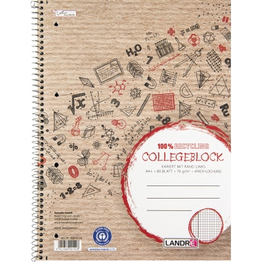 Collegeblock Landre 100050220 A4 kariert Rc, 80 Blatt, Rand links