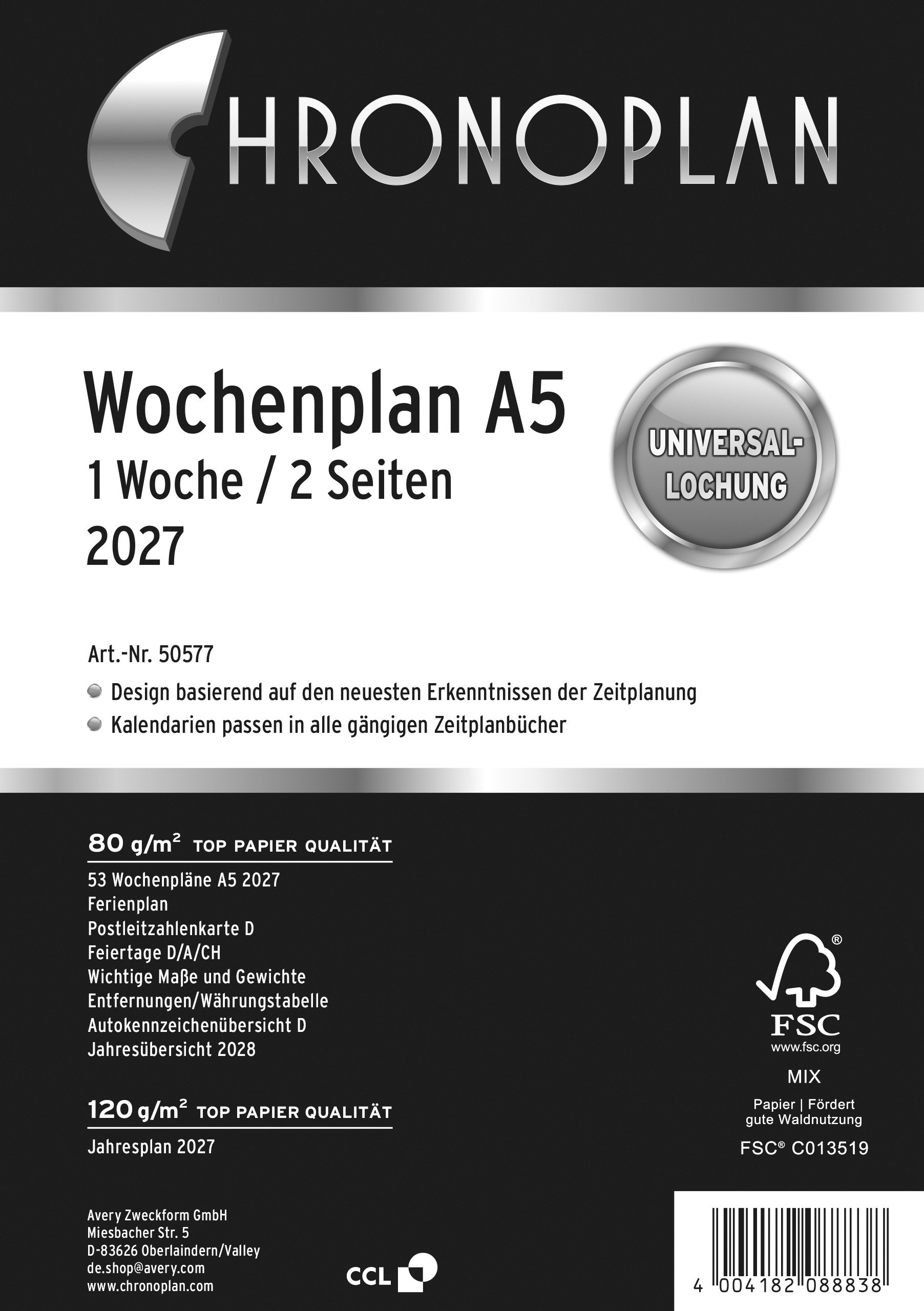 Wochenplan Chronoplan 50576 A5 1 Woche / 2 Seiten Anordnung In Zeilen