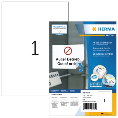 Etiketten Herma 10315 210x297mm weiß ablösbar