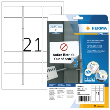 Etikett Herma 5074 63,5x38,1mm weiß Inkjet-, Laser- U. Kopier, Ablösbar