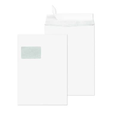 Versandt. C4 mF 130g HK Securitex weiß 229x324mm, Mit Fenster, Haftklebung