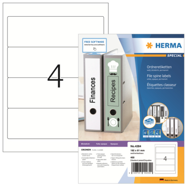 Rückenschild Herma 4284 PC weiß Kurz/breit, Selbstklebend