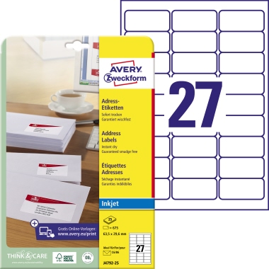 Etikett Avery Zweckform J4792-25 63,5x29,6mm weiß 675 St.