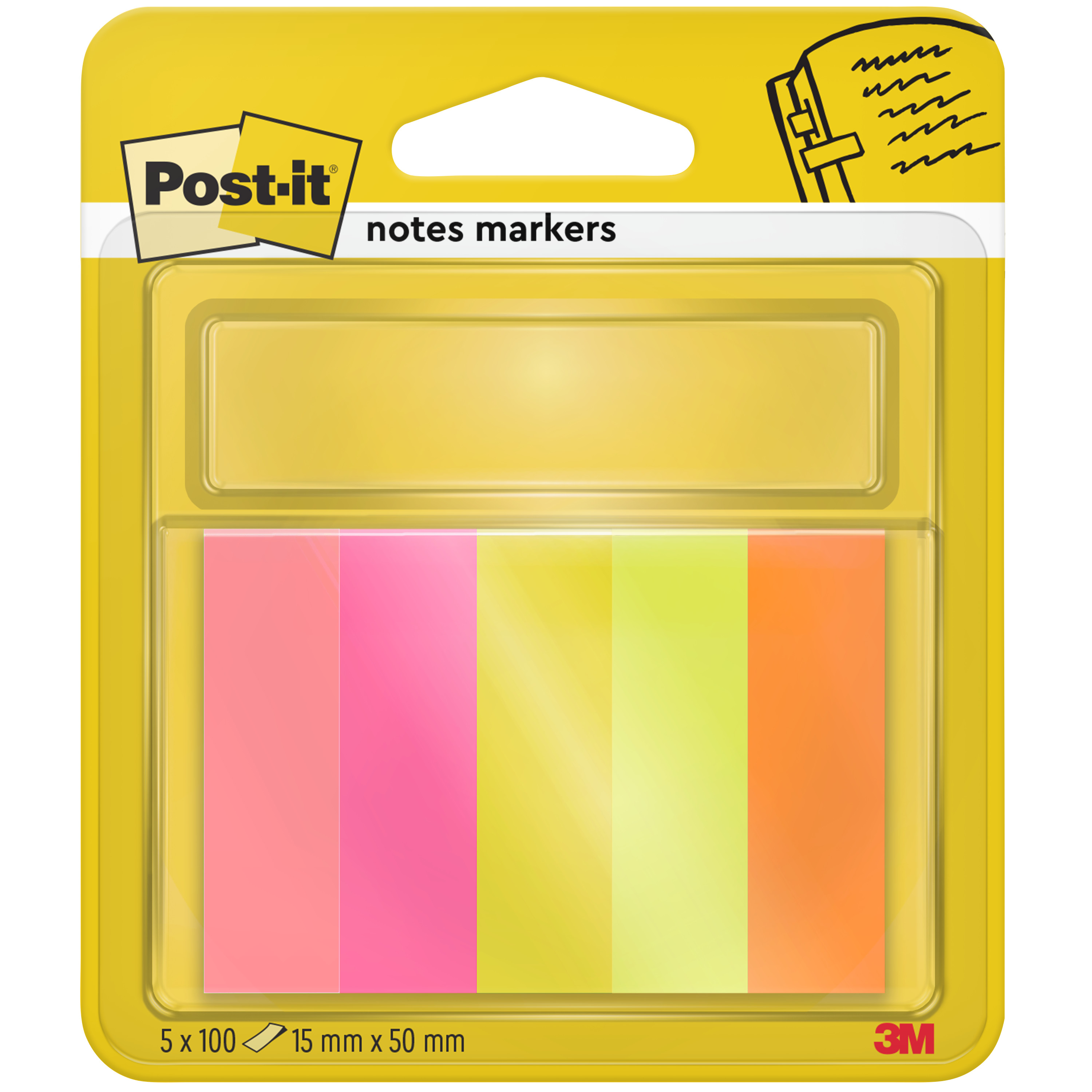 Haftmarker Post-It 670-5 15x50mm neon Haftnotiz , 5x100 Blatt, Pefc, Hakenfähi