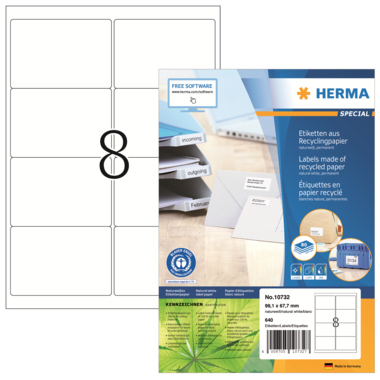 Etikett Herma 10732 99,1x67,7mm weiß Rec Inkjet-, Laser- U. Kopier, Recycling