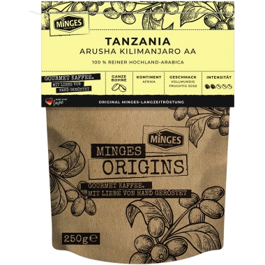 Kaffee Minges Origins Tanzania 250g ganze Bohnen