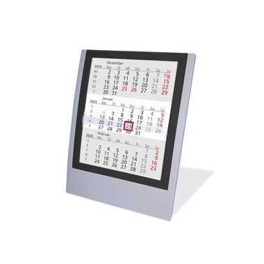 Dreimonatstischkalender 2 Jahre silb./sw Gehäuse silber, Rahmen Schwarz