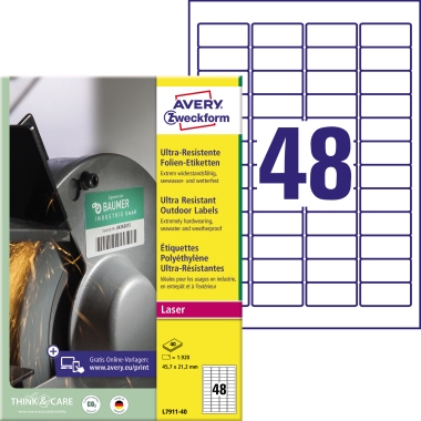 Etikett Avery Zweckform L7911-40 45,7x21,2mm weiß 1.920 St.