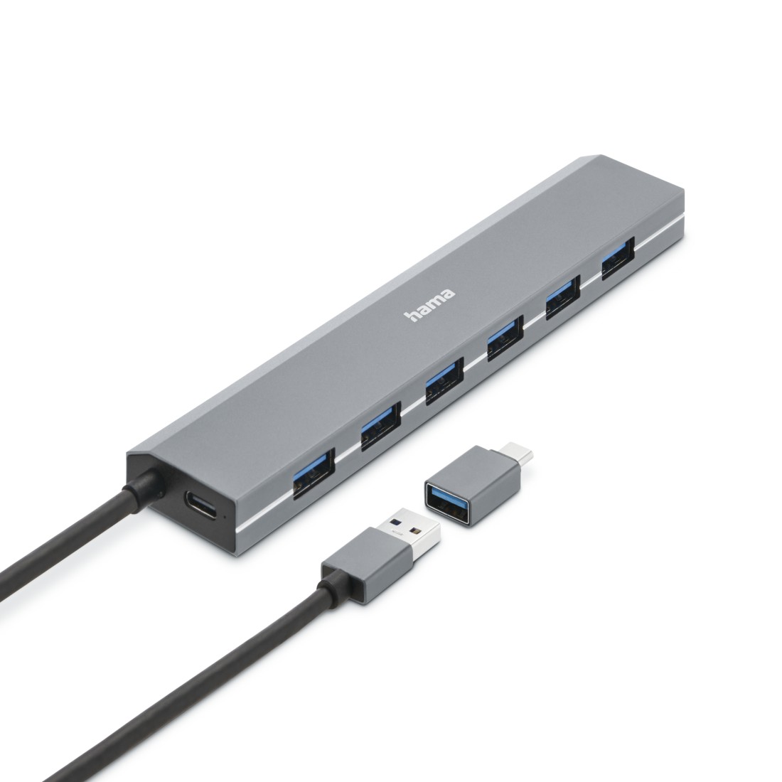 USB-Hub Hama 7 Ports, USB 3.2 Gen1 5 Gbit/s, inkl. USB-C-Adapter und Netzt.