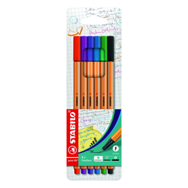 Feinschreiber Stabilo 88/6 6er Etui 0,4mm, Sortiert 6 Farben: 36 Grün, 40 Ro