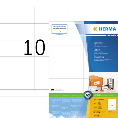 Etikett Herma 4281 105,0x50,8mm weiß Inkjet-, Laser- U. Kopier