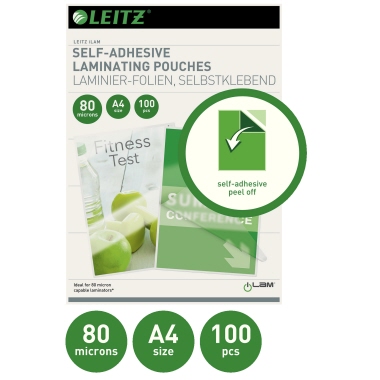 Folientasche LEITZ A4 216X303mm 80my matt 100 St/Pack selbstklebend