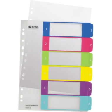 Register Leitz WOW 1242 1-6 farbig 1-6 beschriftbar, Pp, extra breit