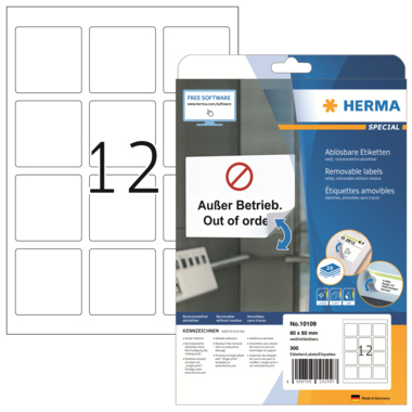 Etikett Herma 10109 A4 25 60x60 Quadrat