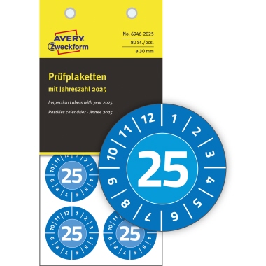 Prüfplaketten Zweckform 6946-2025 blau Ø-30mm, Jahr 2025