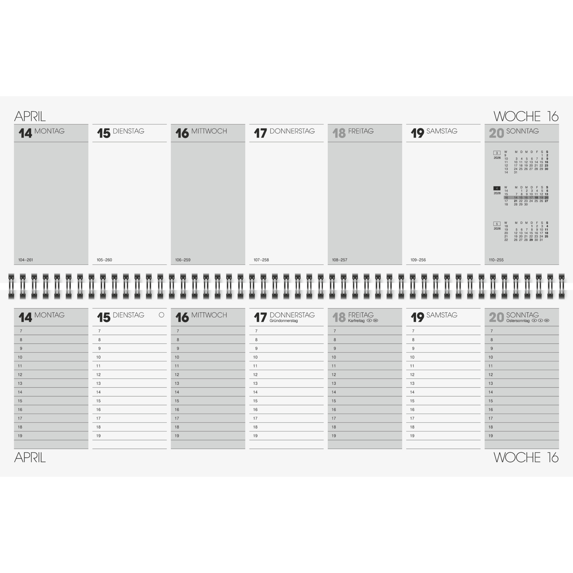Tischkalender quer 5072921 1W/2S grau 42x13,7cm, Karton