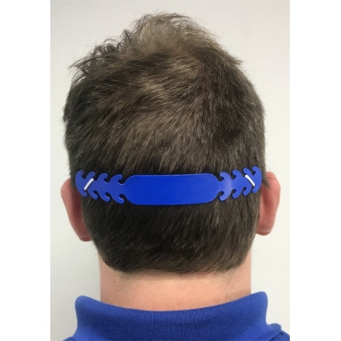 Schutzmaskenhalterung individualis. blau inkl. 1-farb. Tampondruck Größe 55x15mm