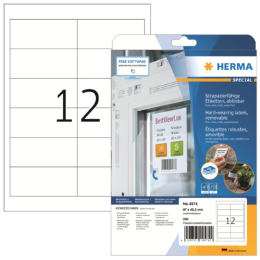 Etikett Herma 4574 97x42,3mm weiß Wetterfest, Folie, Ablösbar, Matt, Für L