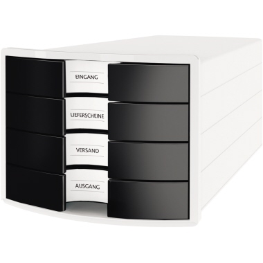 Schubladenbox HAN 1012 C4 4F weiß/schw. Impuls, Din A4/c4, geschlossene Schublad
