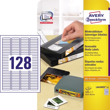 Etikett Zweckf. L6020REV-25 Dia Etikett 43,2x8,5mm WEIß, Inkjet-, Laser-, Kopie