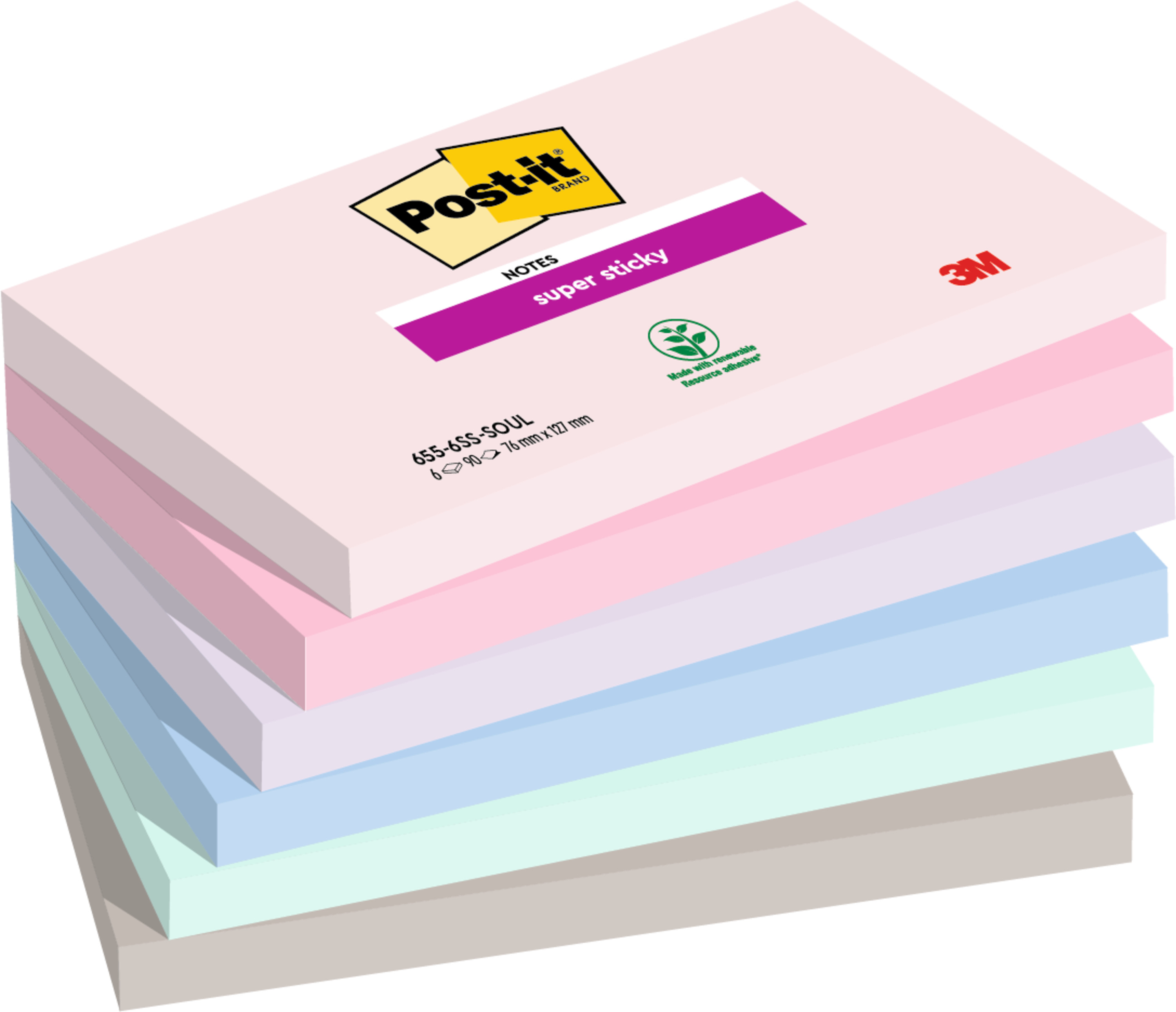 Haftnotiz Post-It 655-6SS-SOUL 127x76mm Soulful Collection