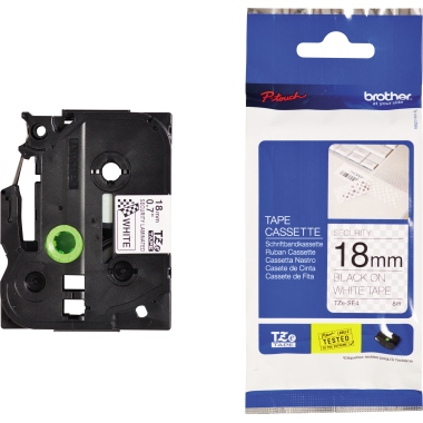 Schriftband Brother TZESE4 weiß/schwarz Breite 18mm, Länge 8m